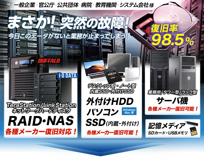 突然の故障にはデータ復旧